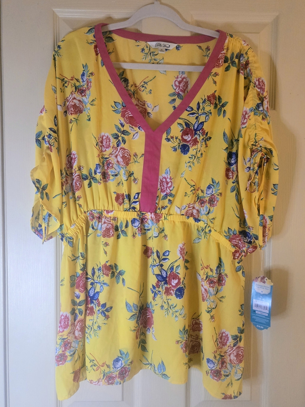Yellow Floral Dolman Sleeve Top With Ties